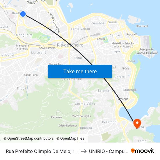 Rua Prefeito Olímpio De Melo, 1615 to UNIRIO - Campus V map