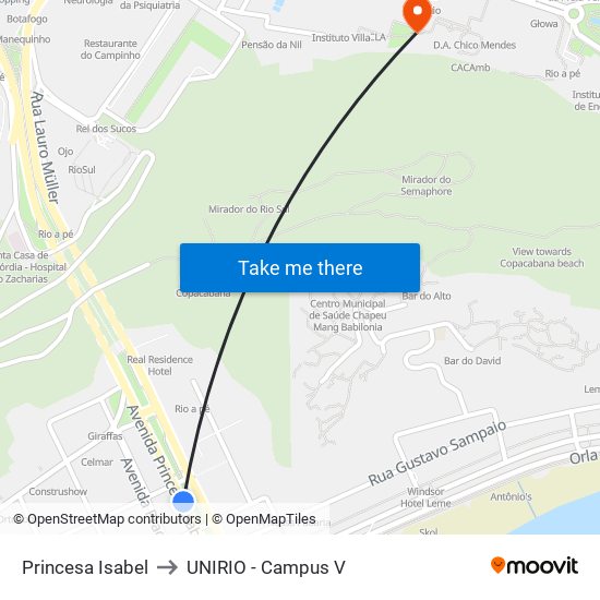 Princesa Isabel to UNIRIO - Campus V map