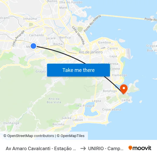 Av Amaro Cavalcanti - Estação Meier to UNIRIO - Campus V map
