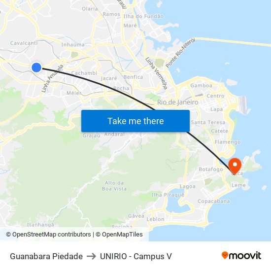 Guanabara Piedade to UNIRIO - Campus V map