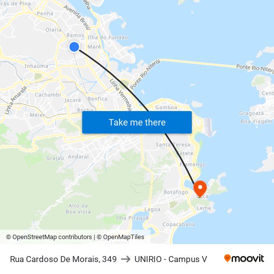 Rua Cardoso De Morais, 349 to UNIRIO - Campus V map
