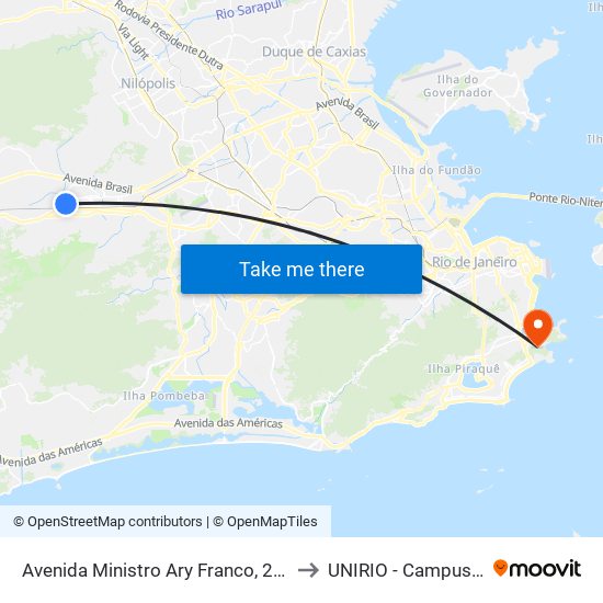 Avenida Ministro Ary Franco, 227 to UNIRIO - Campus V map