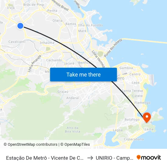 Estação De Metrô - Vicente De Carvalho to UNIRIO - Campus V map