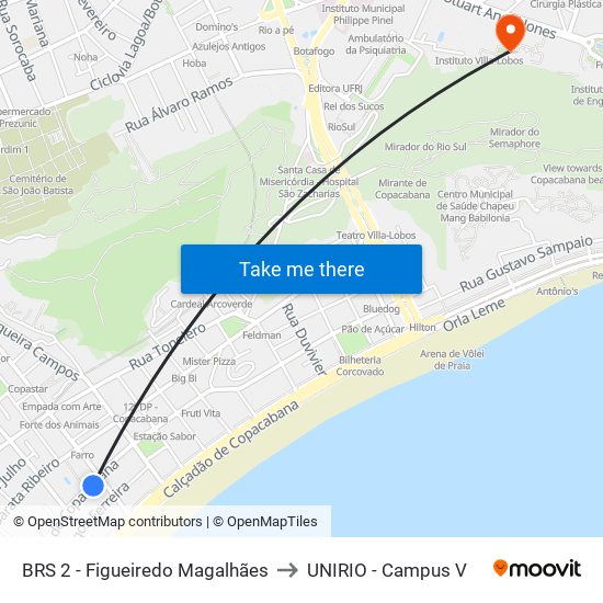 BRS 2 - Figueiredo Magalhães to UNIRIO - Campus V map