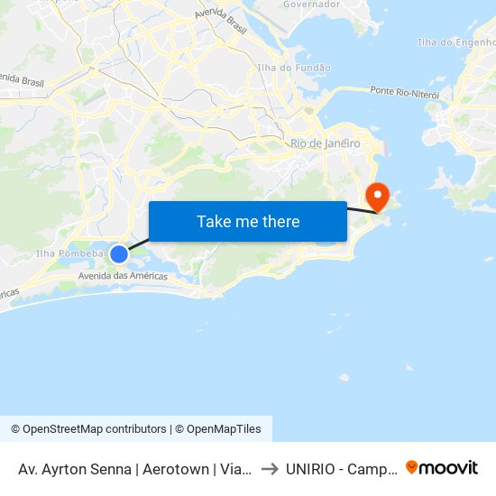 Av. Ayrton Senna | Aerotown | Via Parque to UNIRIO - Campus V map
