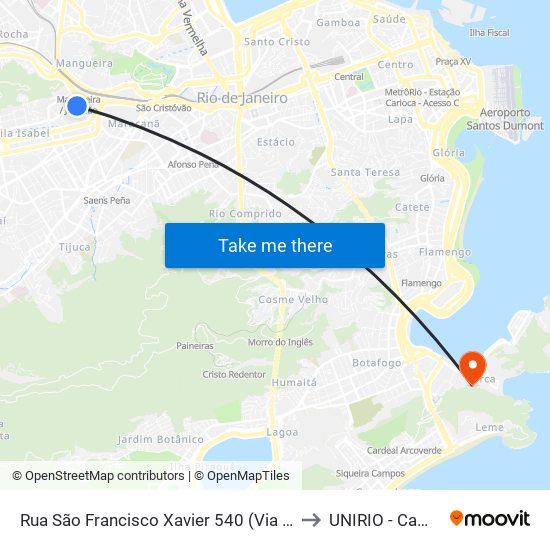 Rua São Francisco Xavier 540 (Via 24 De Maio) to UNIRIO - Campus V map