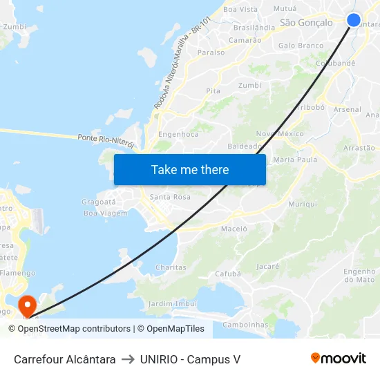 Carrefour Alcântara to UNIRIO - Campus V map