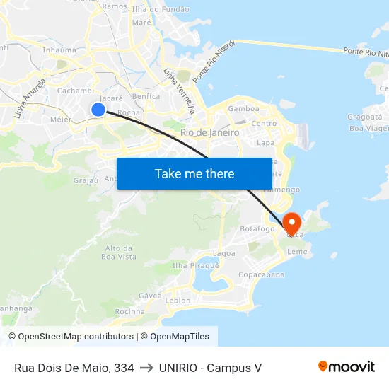 Rua Dois De Maio, 334 to UNIRIO - Campus V map