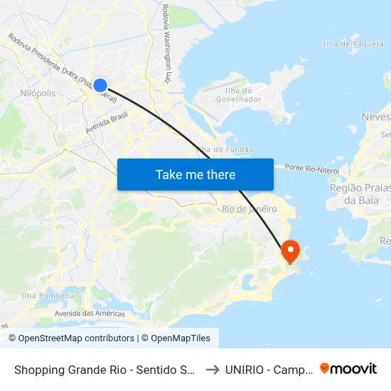 Shopping Grande Rio - Sentido São João to UNIRIO - Campus V map