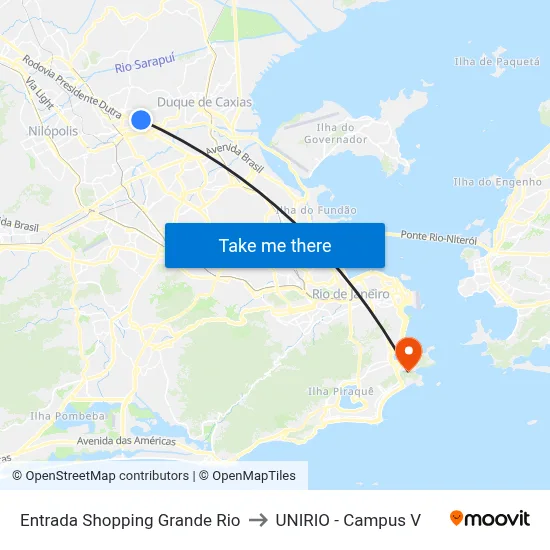 Entrada Shopping Grande Rio to UNIRIO - Campus V map