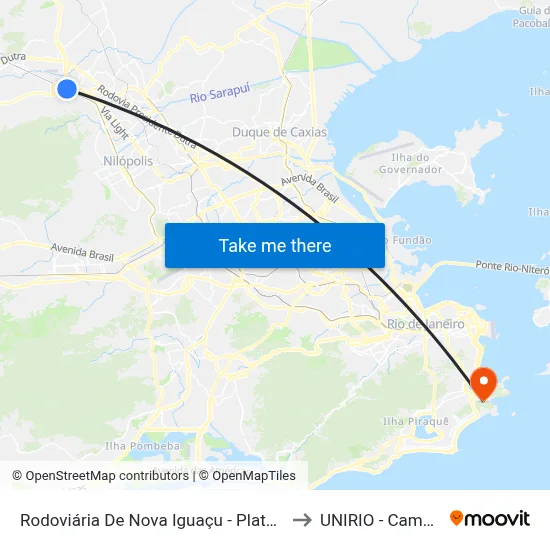 Rodoviária De Nova Iguaçu - Plataforma A to UNIRIO - Campus V map