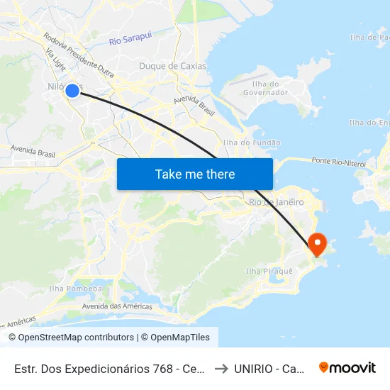 Estr. Dos Expedicionários 768 - Centro Nilópolis to UNIRIO - Campus V map