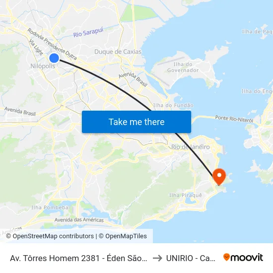 Av. Tôrres Homem 2381 - Éden São João De Meriti to UNIRIO - Campus V map