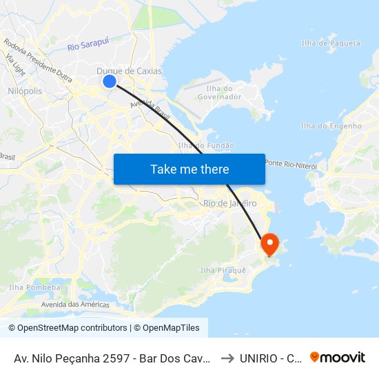 Av. Nilo Peçanha 2597 - Bar Dos Cavaleiros Duque De Caxias to UNIRIO - Campus V map