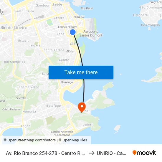 Av. Rio Branco 254-278 - Centro Rio De Janeiro to UNIRIO - Campus V map