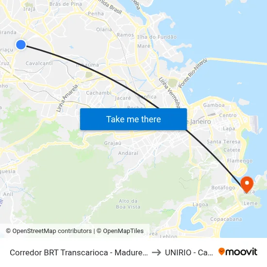 Corredor BRT Transcarioca - Madureira Rio De Janeiro to UNIRIO - Campus V map