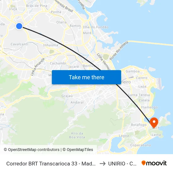 Corredor BRT Transcarioca 33 - Madureira Rio De Janeiro to UNIRIO - Campus V map