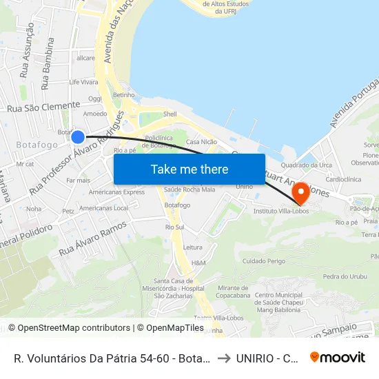 R. Voluntários Da Pátria 54-60 - Botafogo Rio De Janeiro to UNIRIO - Campus V map