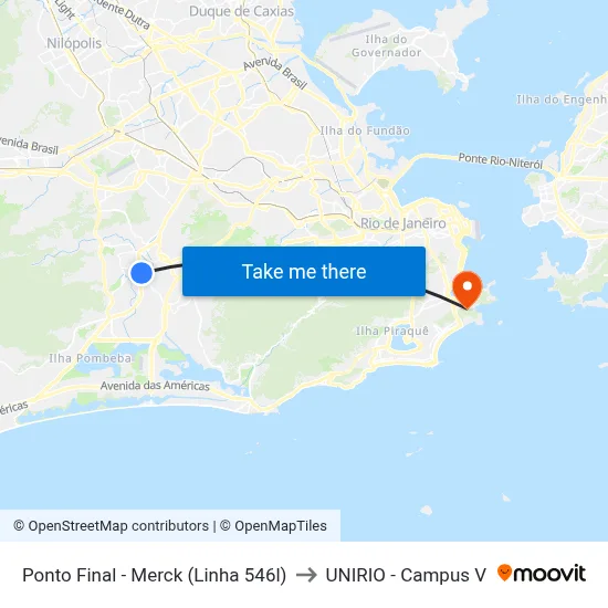 Ponto Final - Merck (Linha 546l) to UNIRIO - Campus V map