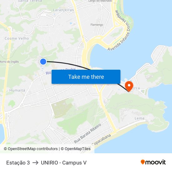 Estação 3 to UNIRIO - Campus V map