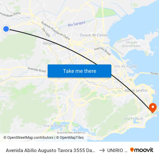Avenida Abilio Augusto Tavora 3555 Danon Nova Iguaçu - Rio De Janeiro 26270 Brasil to UNIRIO - Campus V map