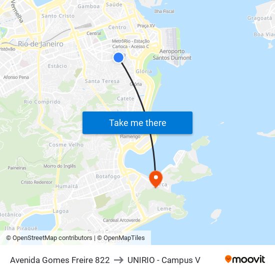 Avenida Gomes Freire 822 to UNIRIO - Campus V map