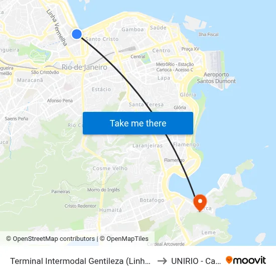 Terminal Intermodal Gentileza (Linhas Intermunicipais) to UNIRIO - Campus V map