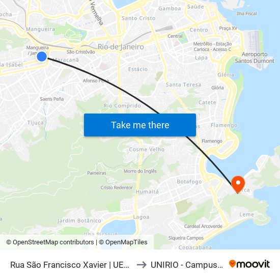 Rua São Francisco Xavier | UERJ to UNIRIO - Campus V map