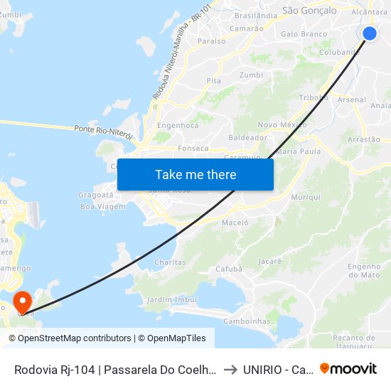 Rodovia Rj-104 | Passarela Do Coelho - Sentido Manilha to UNIRIO - Campus V map