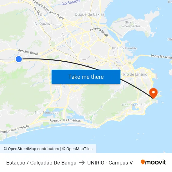 Estação / Calçadão De Bangu to UNIRIO - Campus V map