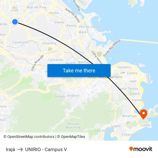 Irajá to UNIRIO - Campus V map