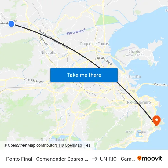 Ponto Final - Comendador Soares (Linha 541l) to UNIRIO - Campus V map