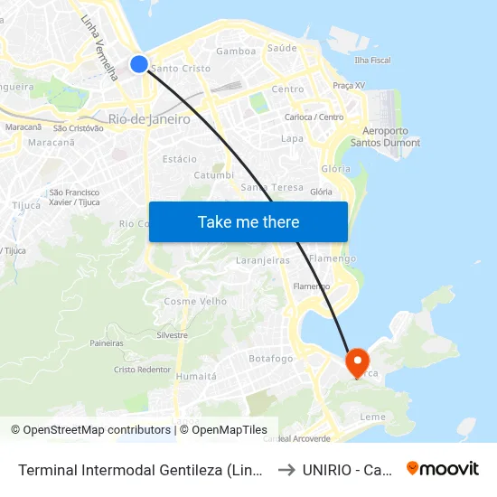 Terminal Intermodal Gentileza (Linhas Municipais) to UNIRIO - Campus V map