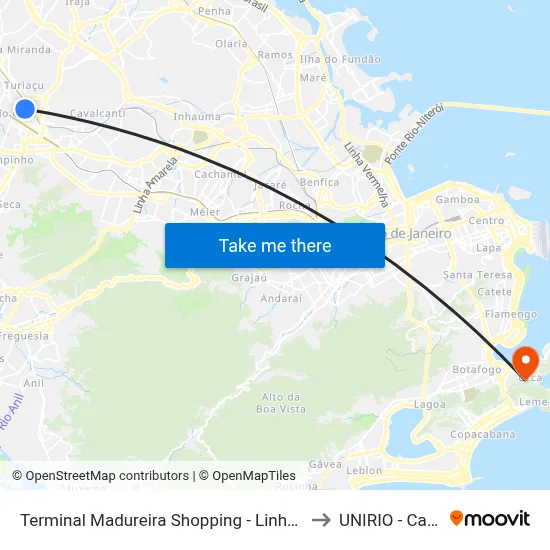 Terminal Madureira Shopping - Linhas 254, 766 E 777 to UNIRIO - Campus V map