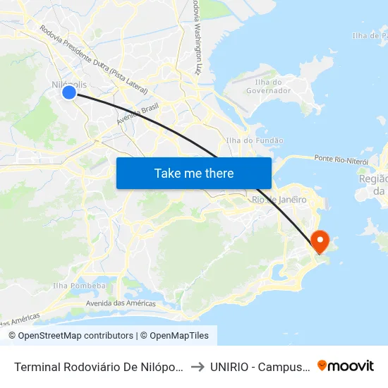 Terminal Rodoviário De Nilópolis to UNIRIO - Campus V map