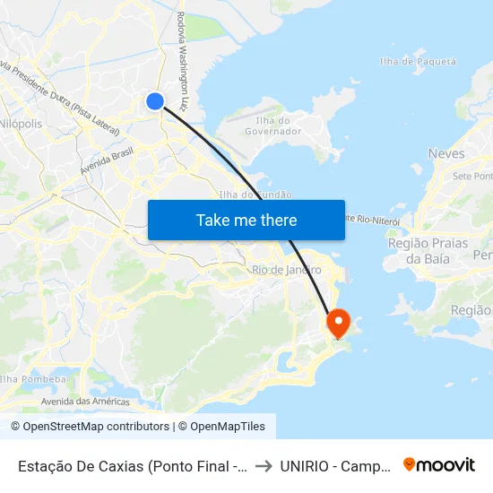 Estação De Caxias (Ponto Final - 415t) to UNIRIO - Campus V map