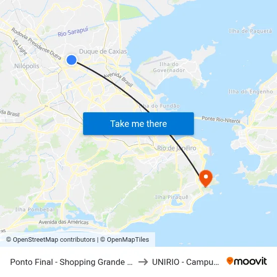 Ponto Final - Shopping Grande Rio to UNIRIO - Campus V map