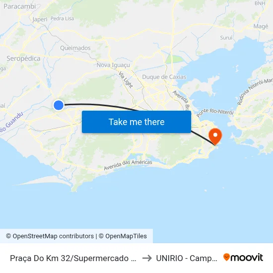 Praça Do Km 32/Supermercado Unidos to UNIRIO - Campus V map