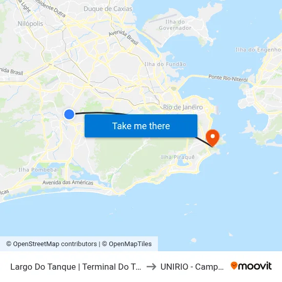 Largo Do Tanque | Terminal Do Tanque to UNIRIO - Campus V map