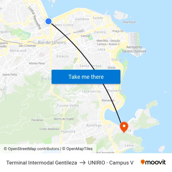 Terminal Intermodal Gentileza to UNIRIO - Campus V map