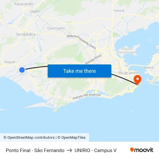 Ponto Final - São Fernando to UNIRIO - Campus V map