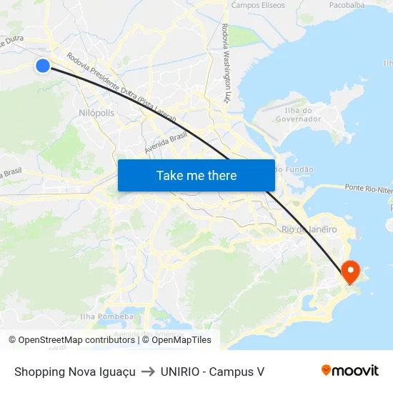 Shopping Nova Iguaçu to UNIRIO - Campus V map