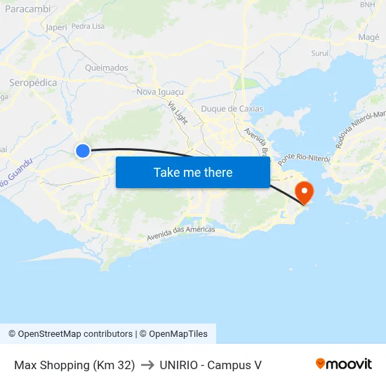Max Shopping (Km 32) to UNIRIO - Campus V map