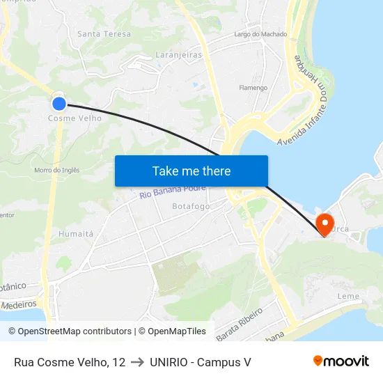 Rua Cosme Velho, 12 to UNIRIO - Campus V map