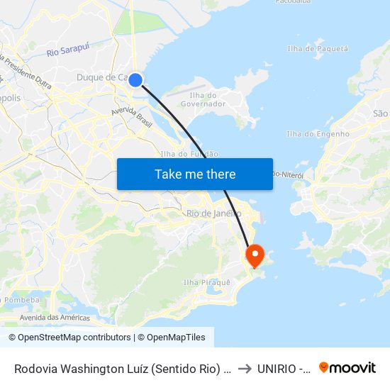 Rodovia Washington Luíz (Sentido Rio) | Caxias Shopping - Entrada Principal to UNIRIO - Campus V map