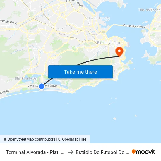 Terminal Alvorada - Plat. A Transoeste to Estádio De Futebol Do Fluminense map