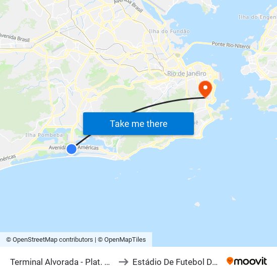 Terminal Alvorada - Plat. B Transcarioca to Estádio De Futebol Do Fluminense map
