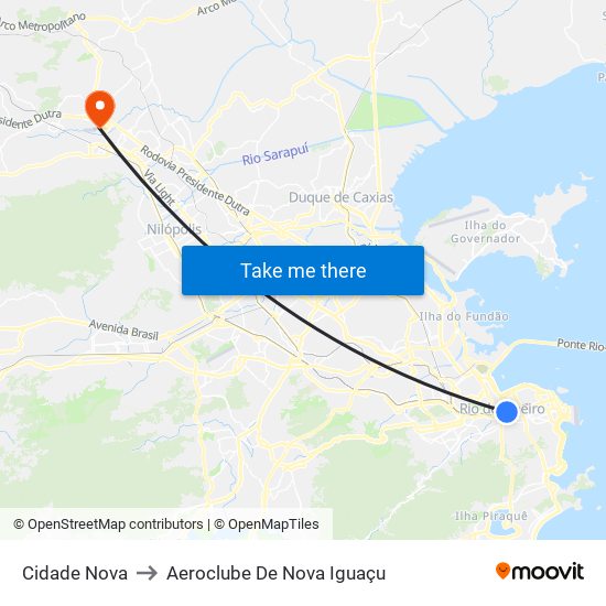 Cidade Nova to Aeroclube De Nova Iguaçu map