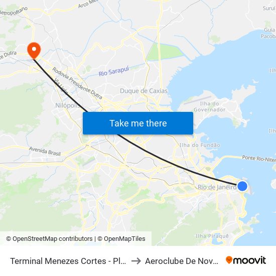 Terminal Menezes Cortes - Plataforma B to Aeroclube De Nova Iguaçu map