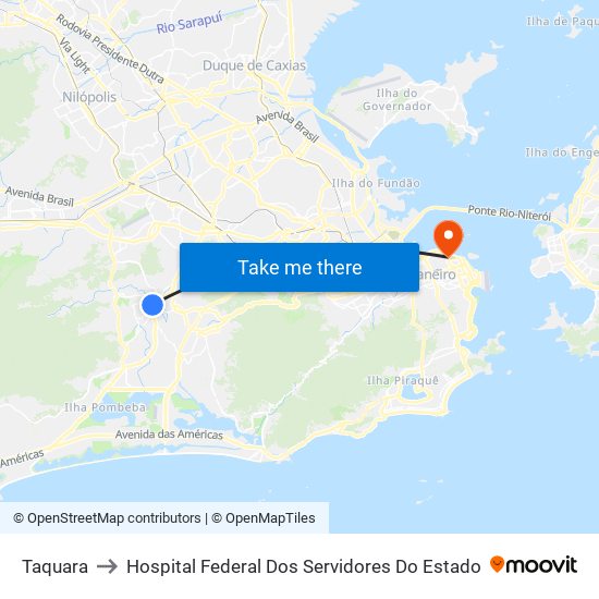 Taquara to Hospital Federal Dos Servidores Do Estado map